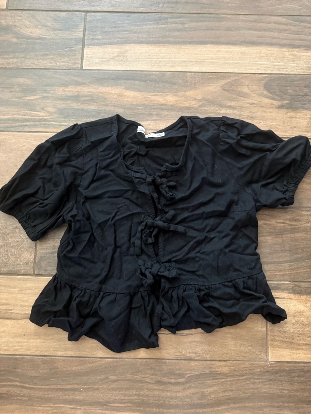 Liberty Love Black Short-Sleeve Ruffle Peplum Top